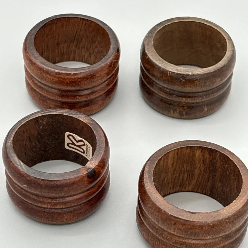 MCM Knobler Wooden Napkin Rings - Set of 8 - Wood Napkin Holders Vintage 1.25